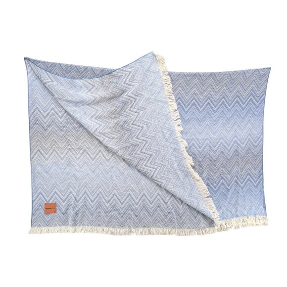 Missoni Home Timmy Throw Blanket Blue White Chevron Fringe Trim 56"x72" - Picture 1 of 7